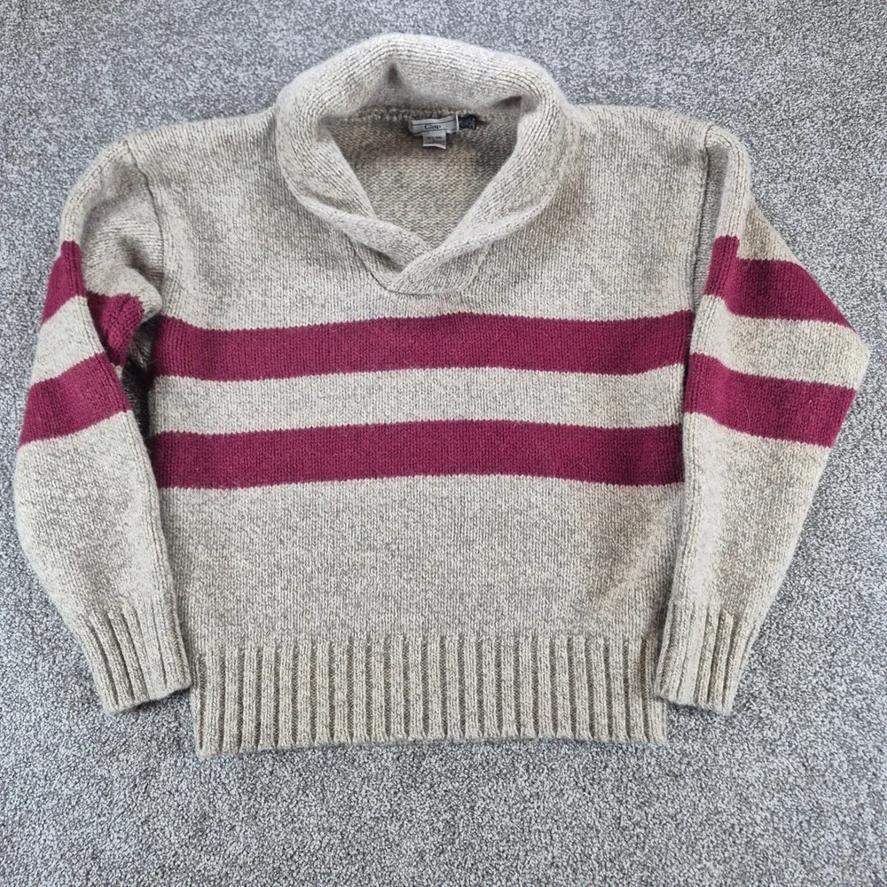 Vintage GAP Wool‎ Sweater Mens Large Rugby Striped Shawl Neck Heavyweight Knit